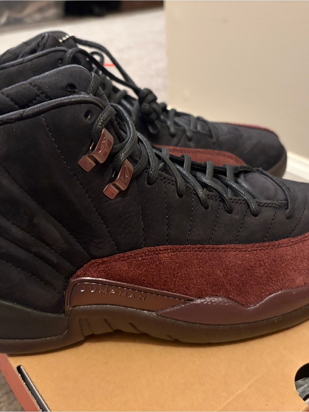 Air Jordan 12 Retro 'A Ma Maniére' Women’s Sneakers - Black & Burgundy - Picture 5 of 7